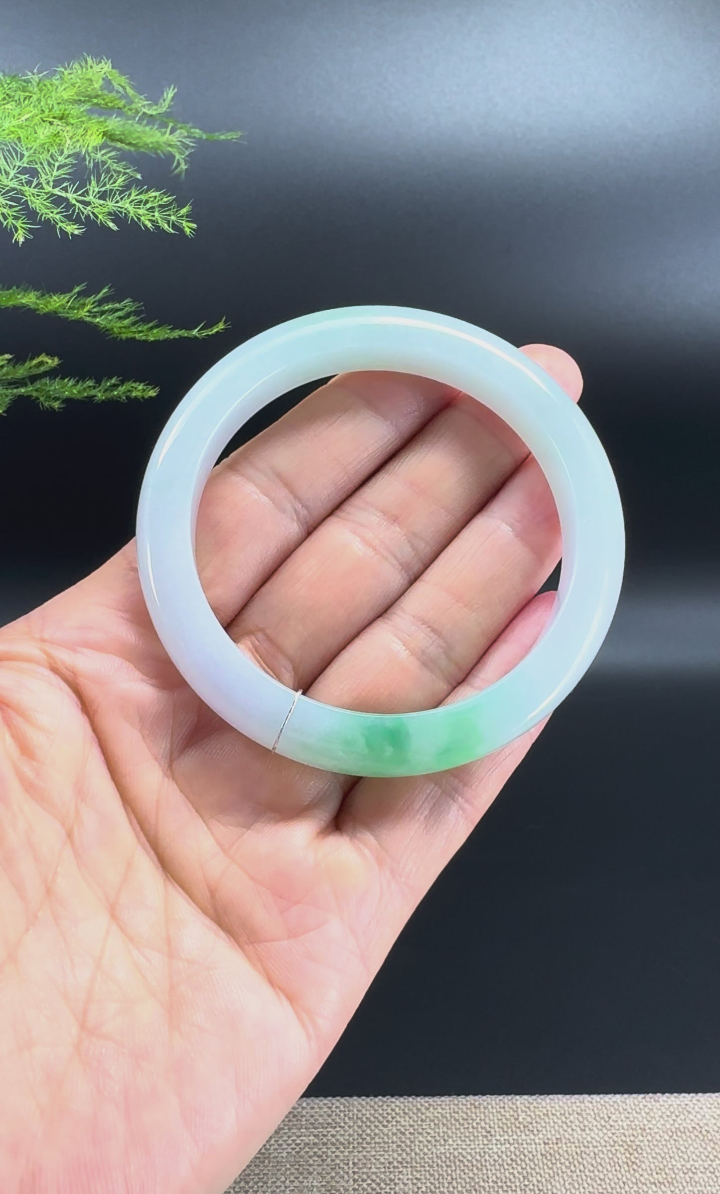Load and play video in Gallery viewer, Genuine Burmese Icy Green Jade Jadeite Bangle Bracelet (54.7mm)
