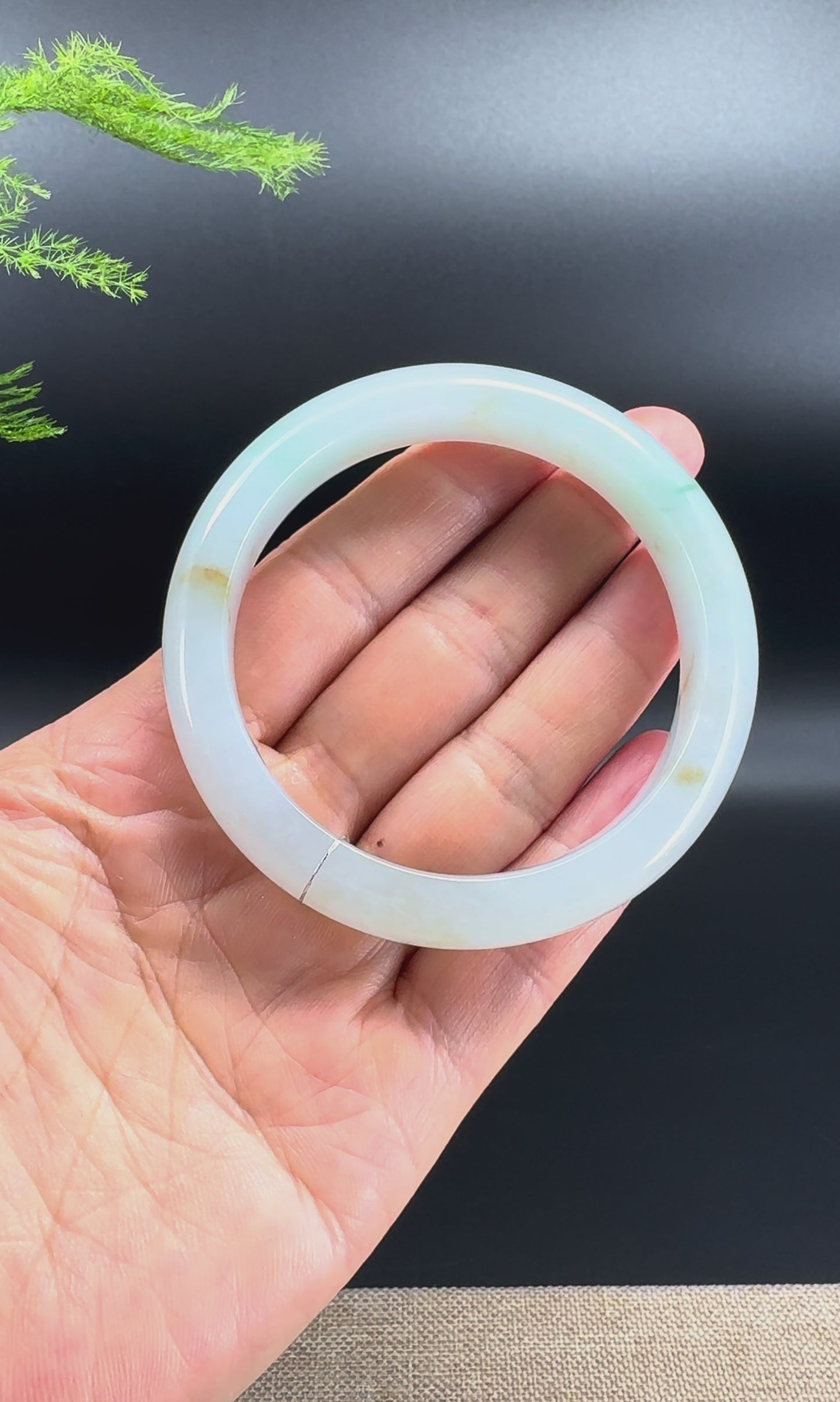 Load and play video in Gallery viewer, Genuine Burmese Icy Green Jadeite Jade Bangle Bracelet (56.5mm)
