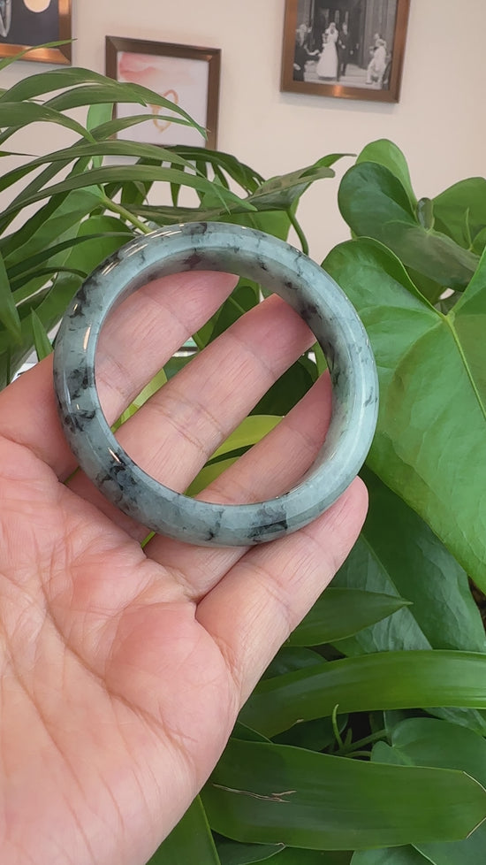 Load and play video in Gallery viewer, Natural Burmese Blue-green Jadeite Jade Bangle Bracelet (56.12mm)#T036
