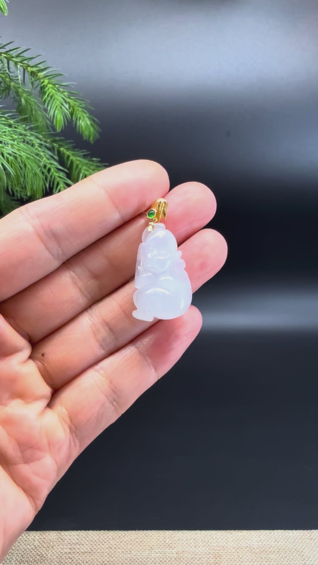 RealJade®  co: 18k Yellow Gold Light Lavender Monkey Pendant Necklace