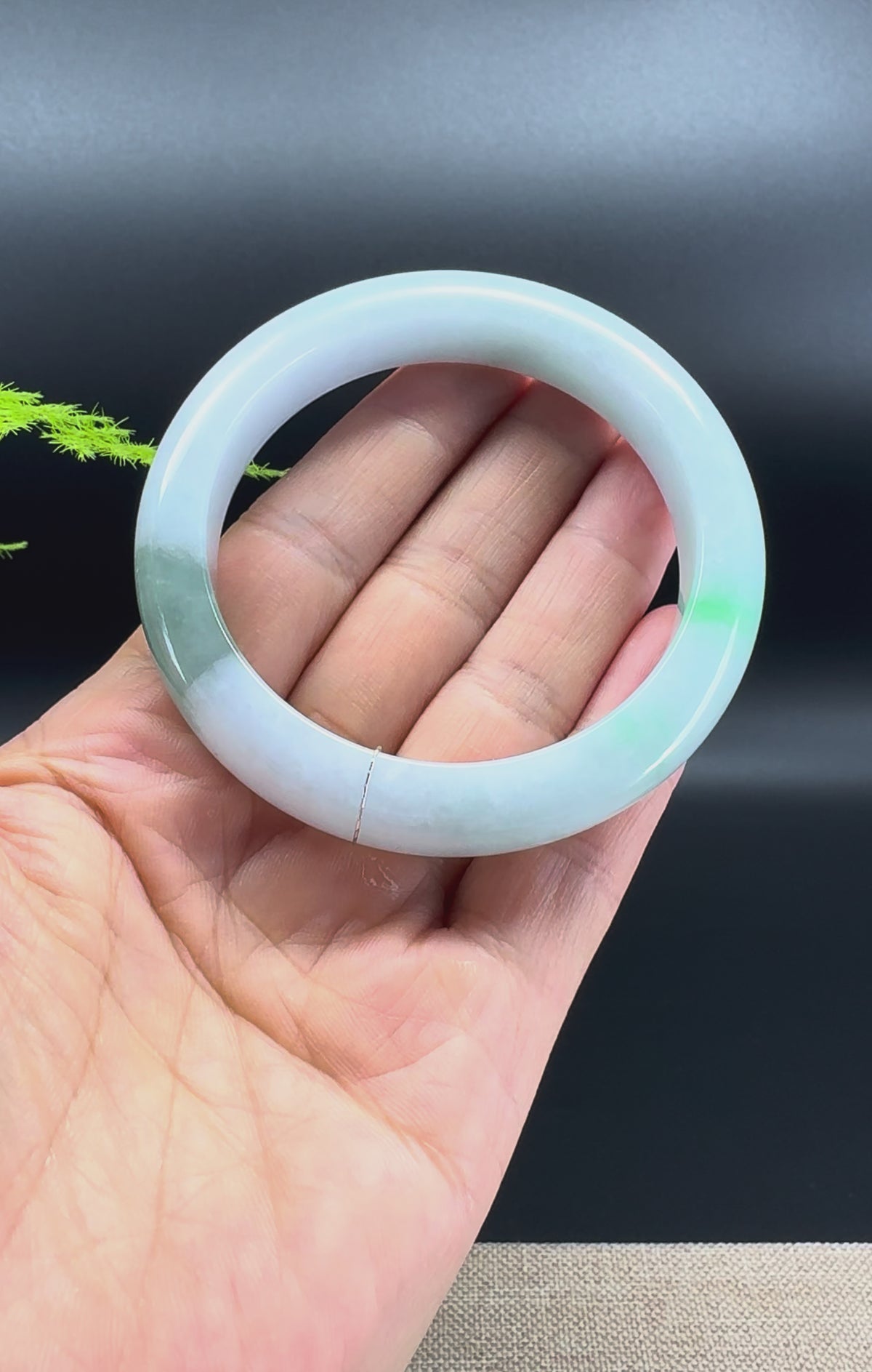 Genuine Burmese Light Green Jadeite Jade Bangle Bracelet ( 55.6mm )