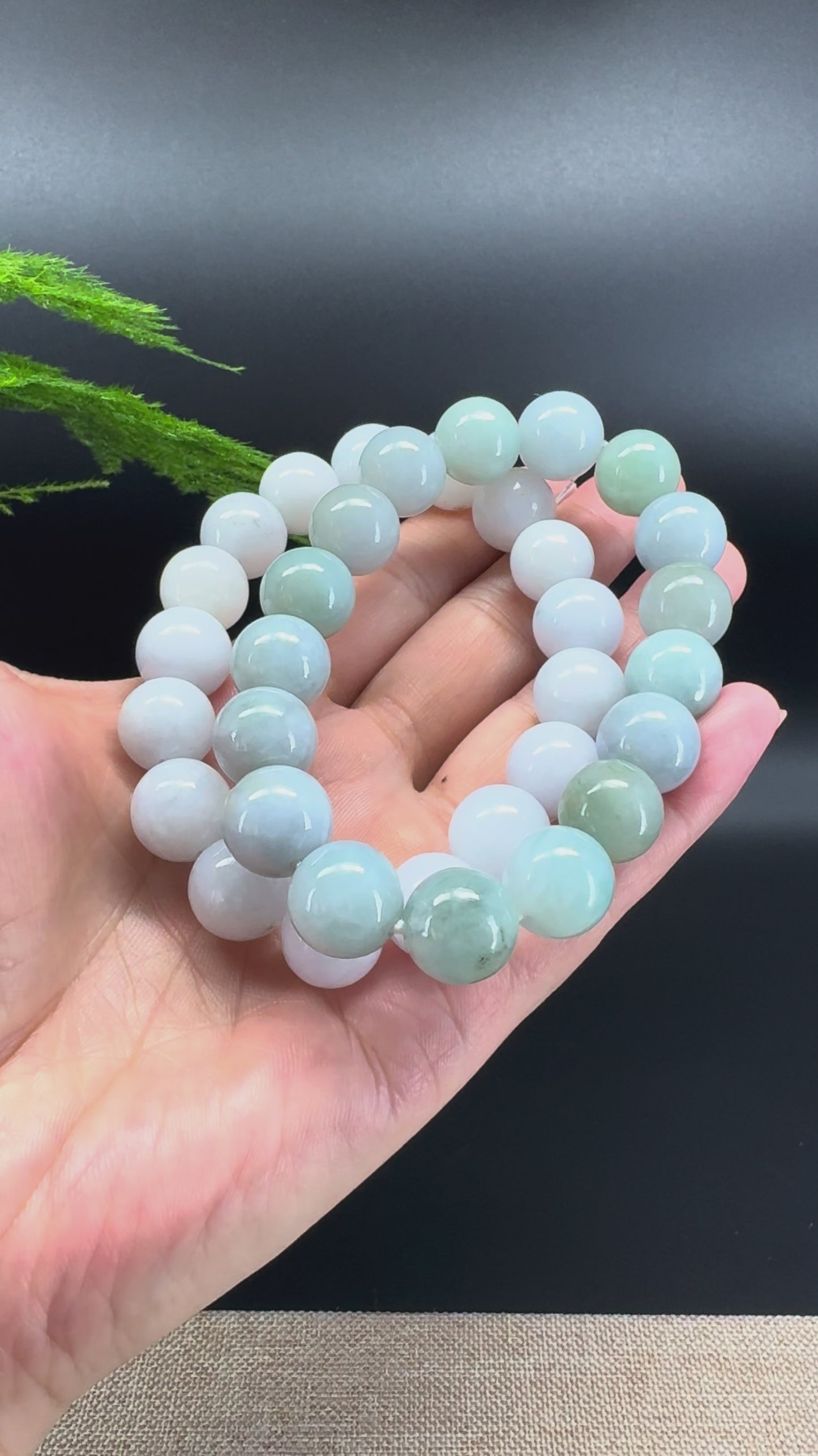 RealJade® Genuine Jadeite Jade Round White Green Beads Bracelet ( 13.5mm ) For Men