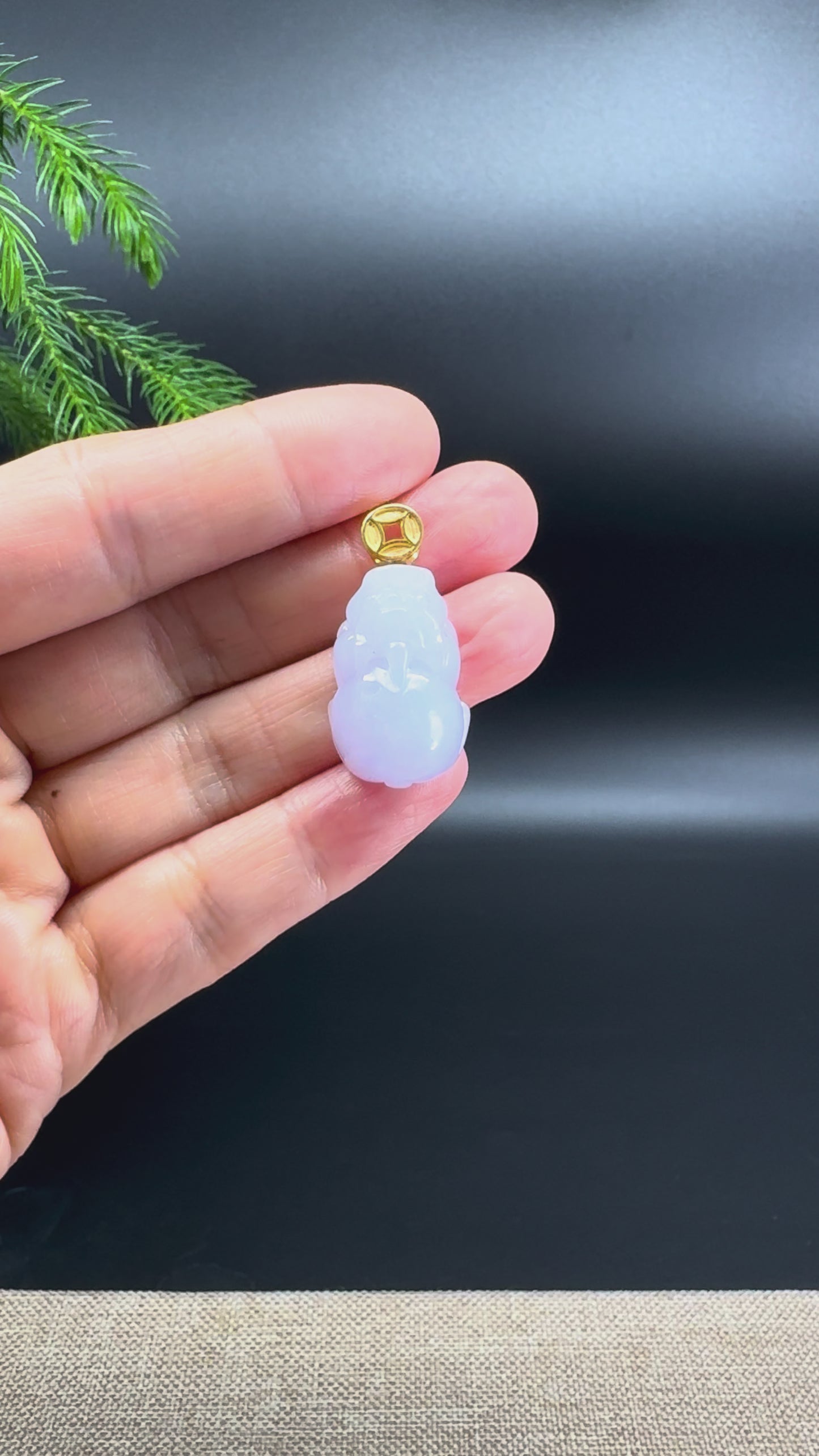 RealJade® Co. 18K Yellow Gold Genuine Light Lavender Jadeite Jade PiXiu Pendant