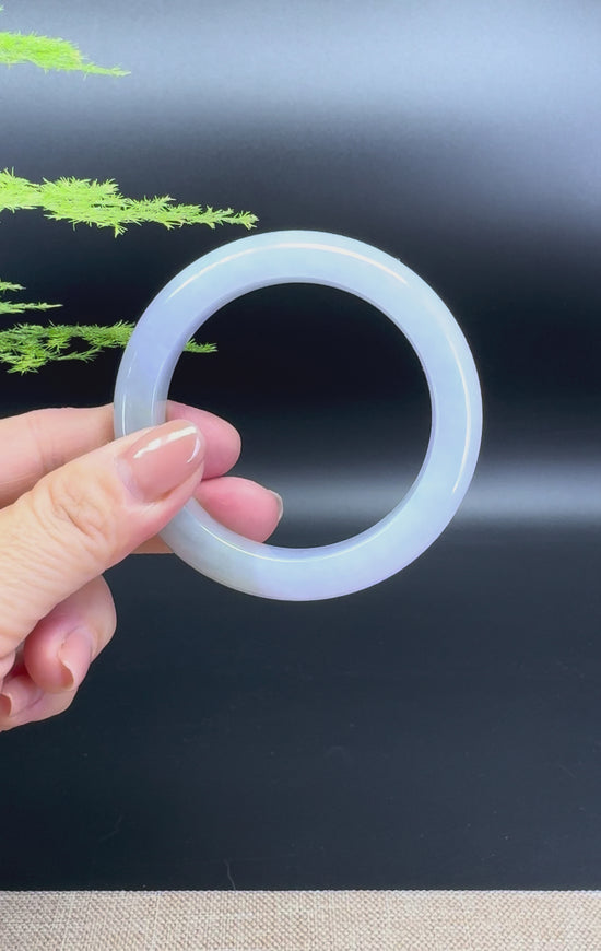 Load and play video in Gallery viewer, Genuine Burmese Lavender Green Jade Jadeite Bangle Bracelet (54mm)
