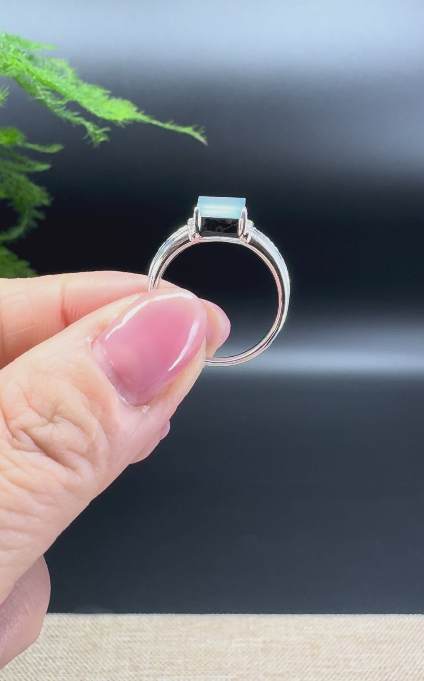 RealJade® 18K White Gold Icy Jadeite Jade Diamonds Classic Ring