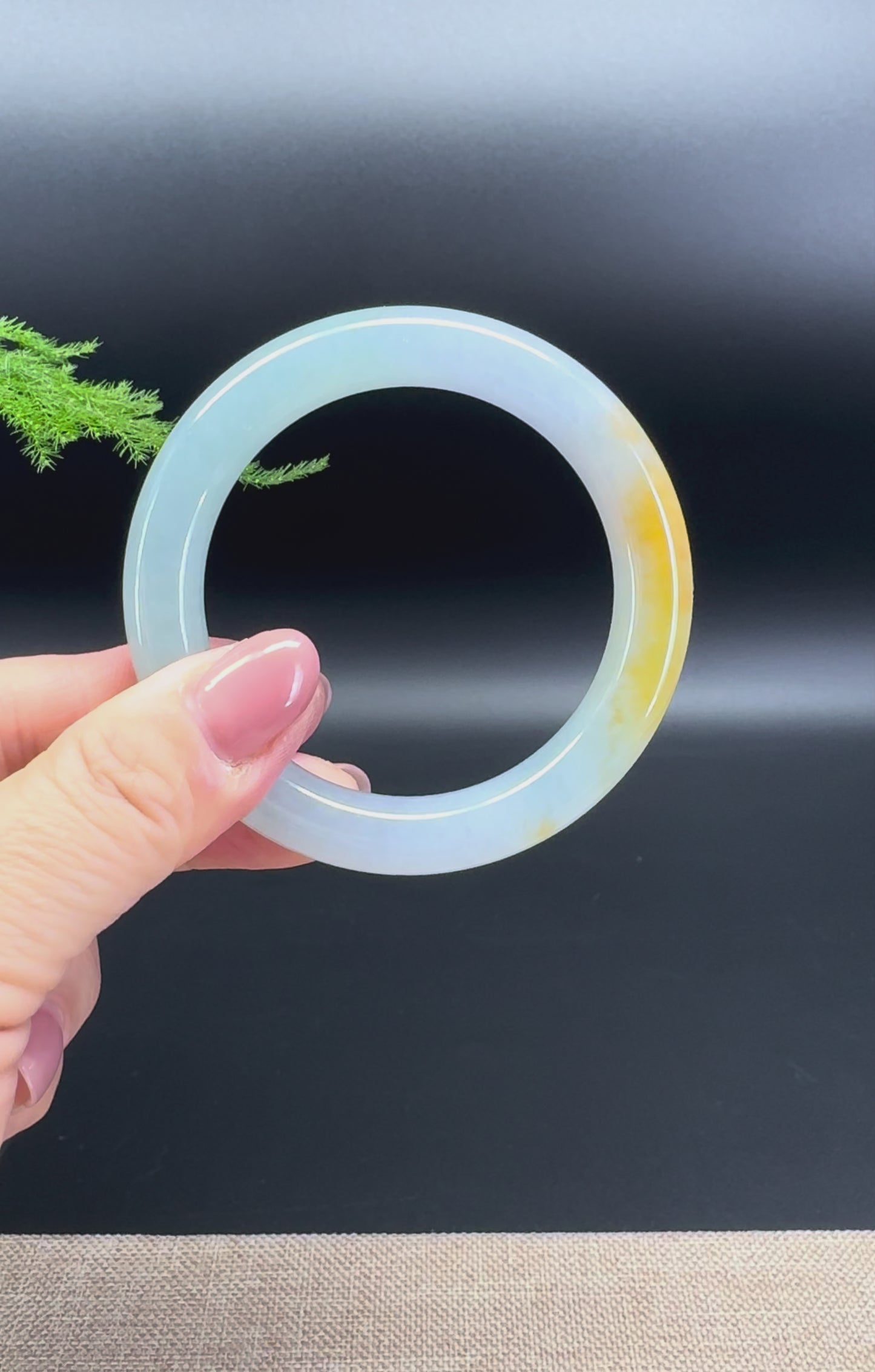 Load and play video in Gallery viewer, Genuine Burmese Icy Yellow Jade Jadeite Bangle Bracelet (52.5mm)
