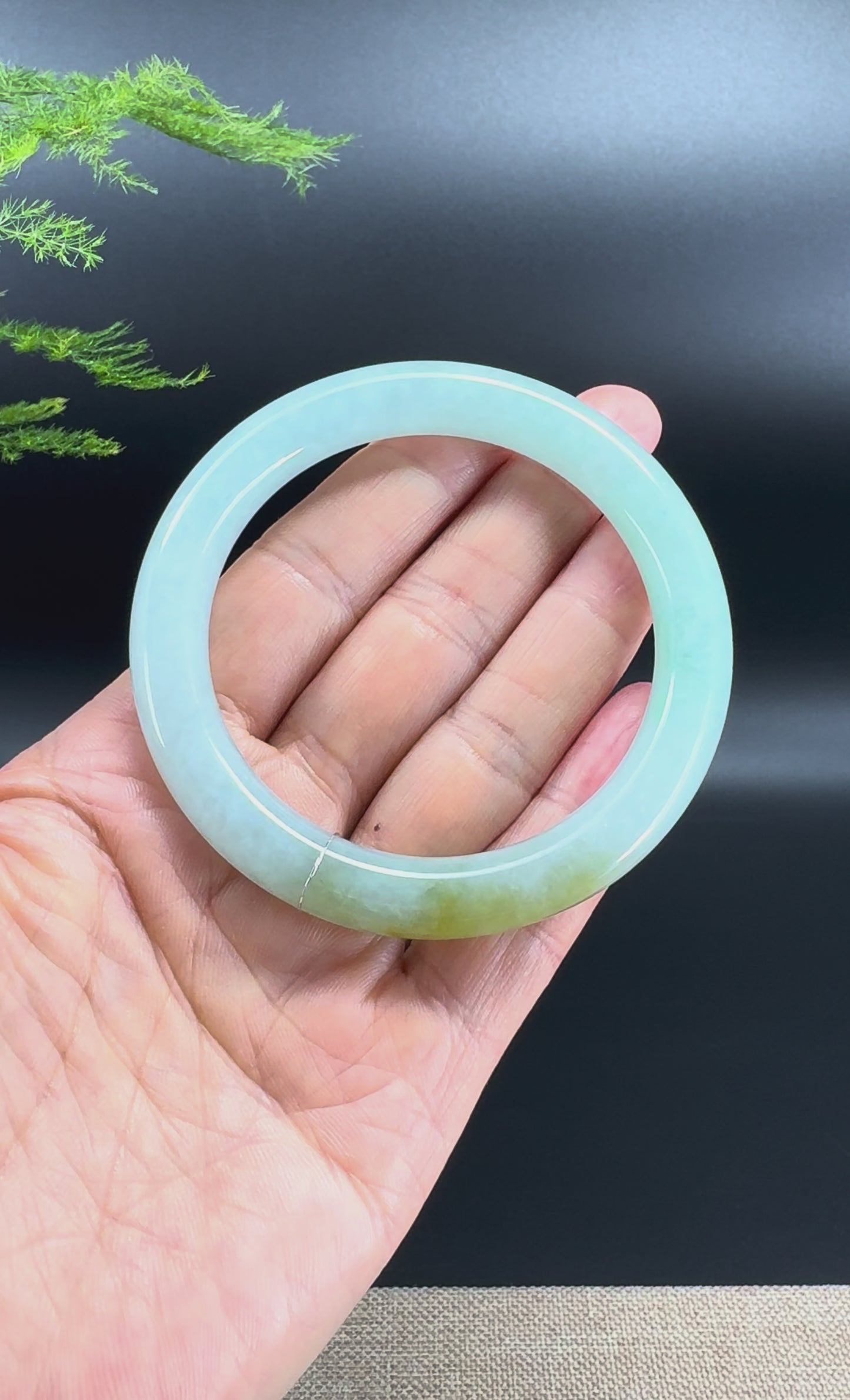 Genuine Burmese Yellow Green Jade Jadeite Bangle Bracelet (56.3mm)