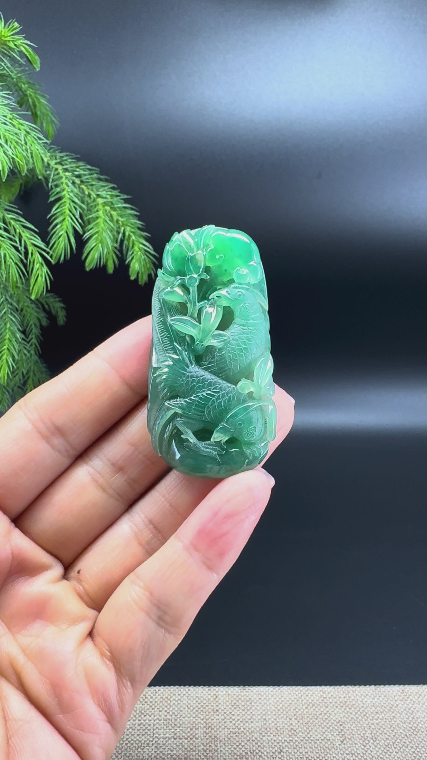 RealJade® Co. Natural Oil Green Jadeite Jade Paradise Flycatcher Pendant
