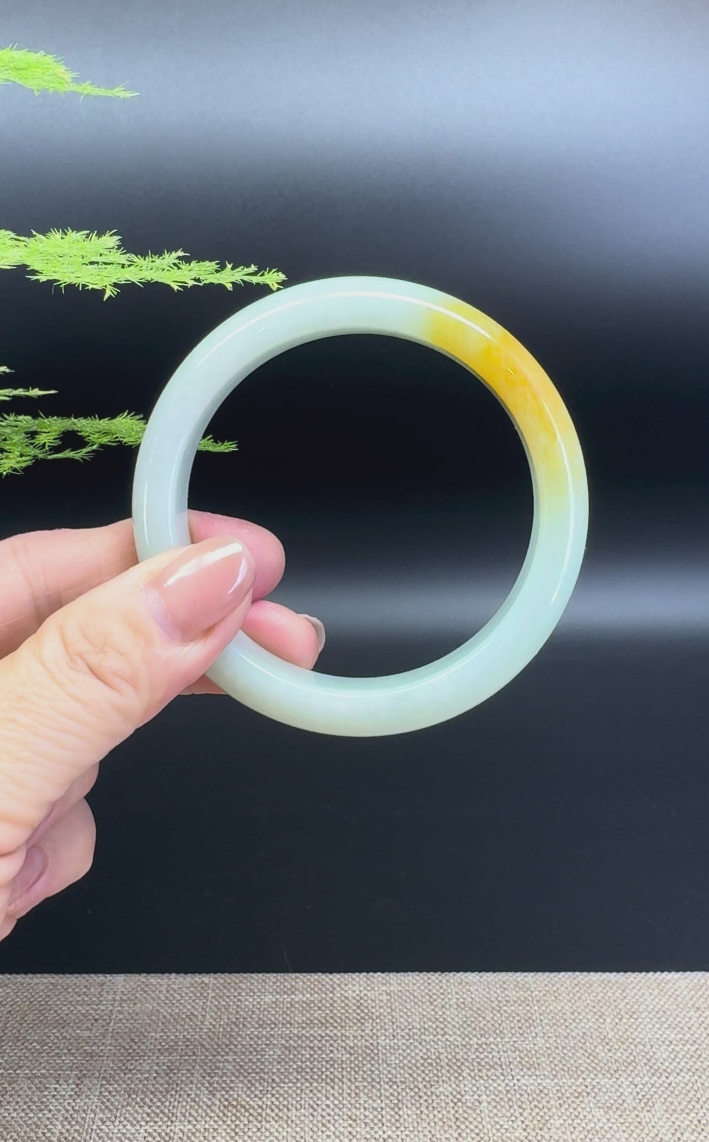 Load and play video in Gallery viewer, Genuine Burmese Light Green Yellow Jadeite Jade Bangle Bracelet ( 55.6mm )
