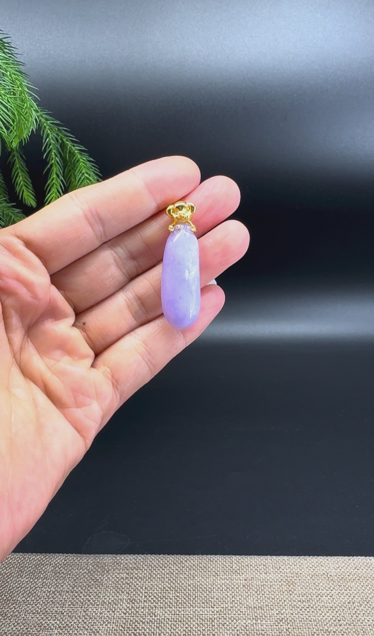 RealJade® Co. Genuine Burmese Lavender Jadeite Melon Pendant Necklace Diamonds With 18k Yellow Gold Bail