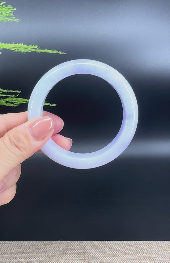 Load and play video in Gallery viewer, Genuine Burmese Lavender Green Jade Jadeite Bangle Bracelet (56.6mm)
