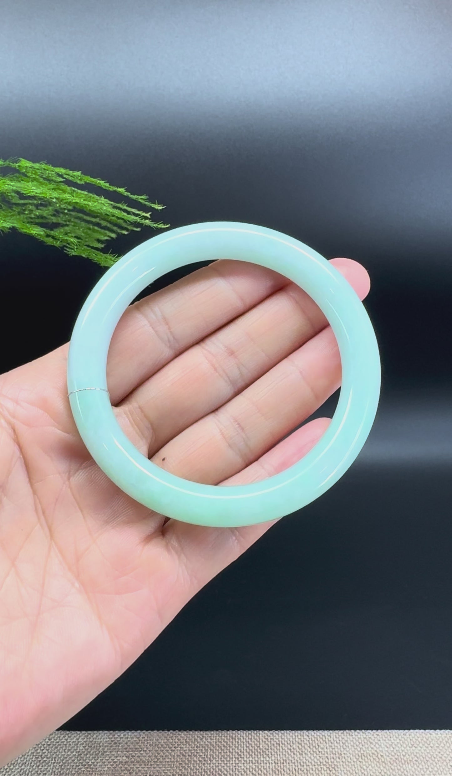 Genuine Burmese White Green (BDQ) Jadeite Jade Bangle Bracelet (56.4mm)