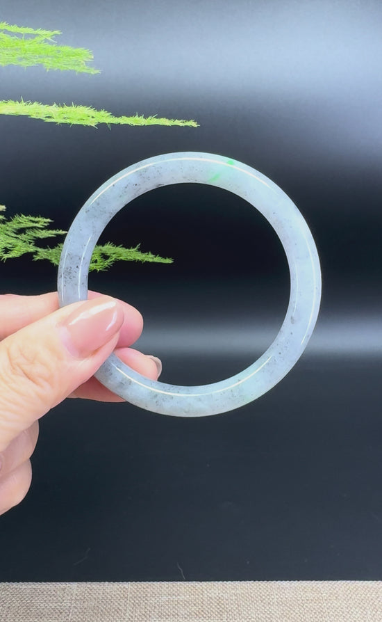 Load and play video in Gallery viewer, Genuine Burmese Black Green Jade Jadeite Bangle Bracelet ( 54.5mm )
