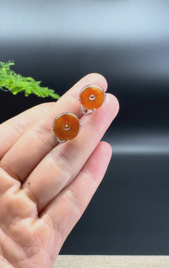 Load and play video in Gallery viewer, 18k White Gold Genuine Red Koukou Jadeite Jade Earrings
