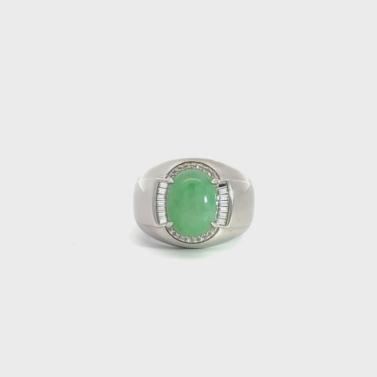 Load and play video in Gallery viewer, RealJade® Co. RealJade® Co. Sterling Silver Genuine Green Jadeite Jade Men&amp;#39;s Ring With Sapphire
