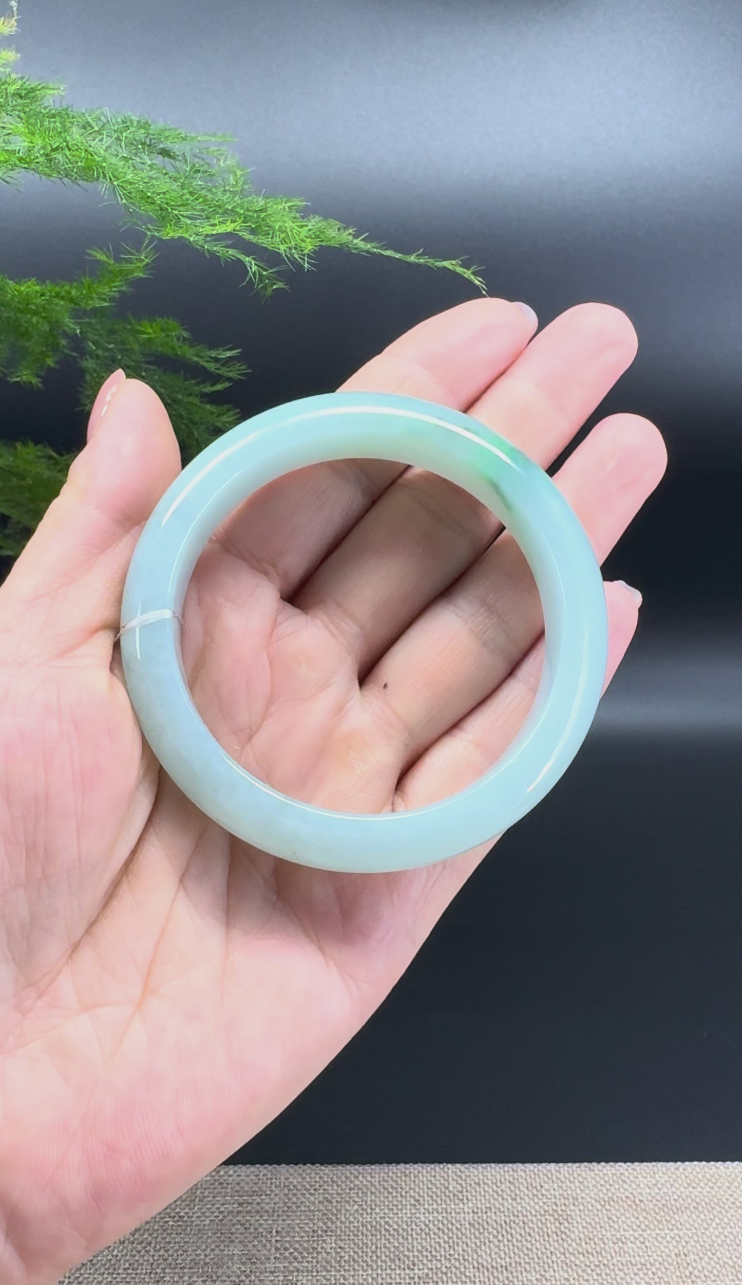 Load and play video in Gallery viewer, Genuine Burmese Icy Green Jade Jadeite Bangle Bracelet (54.1mm)
