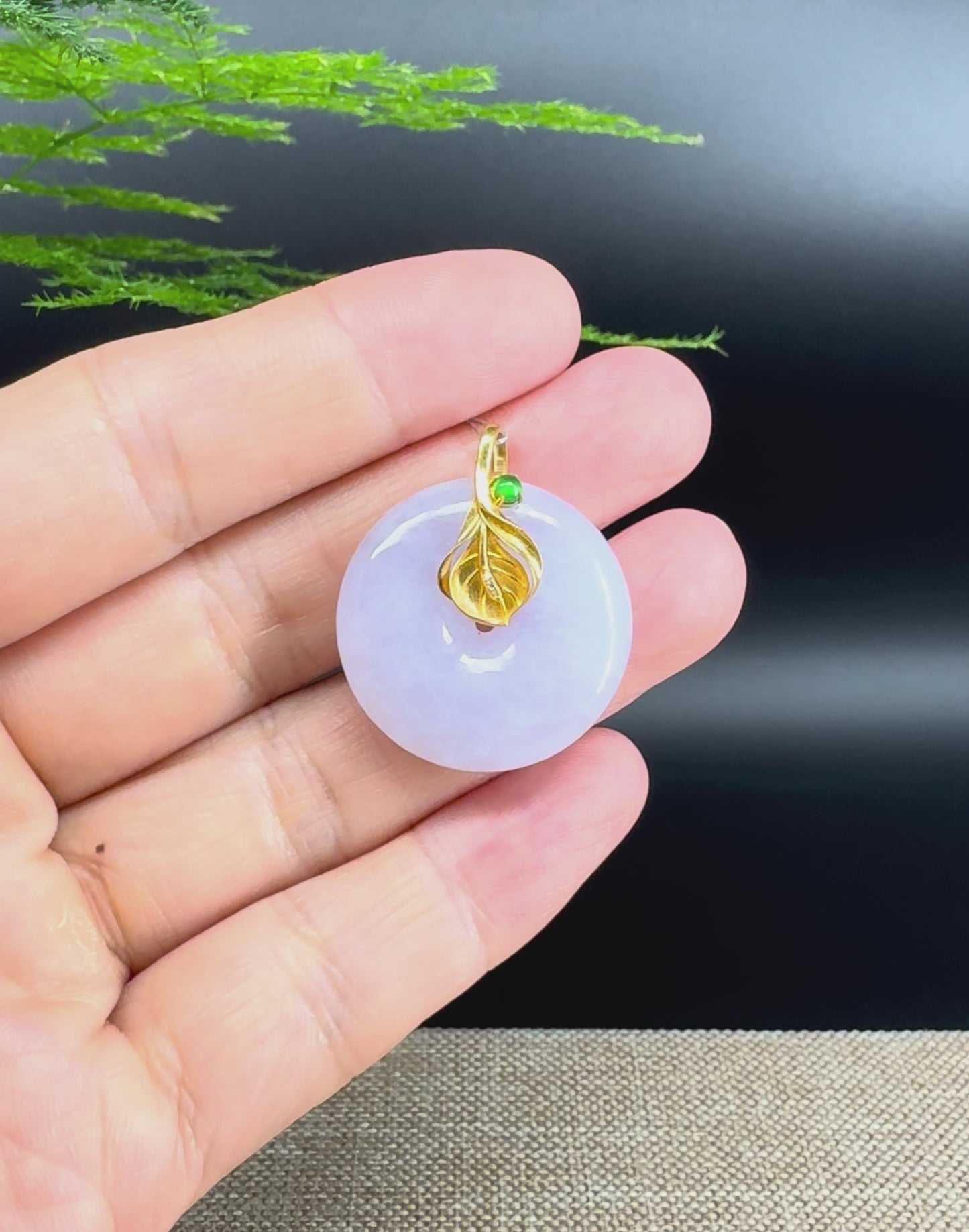 "Good Luck Button" Lavender Jadeite Jade Lucky KouKou Pendant With 18K Yellow Gold Bail