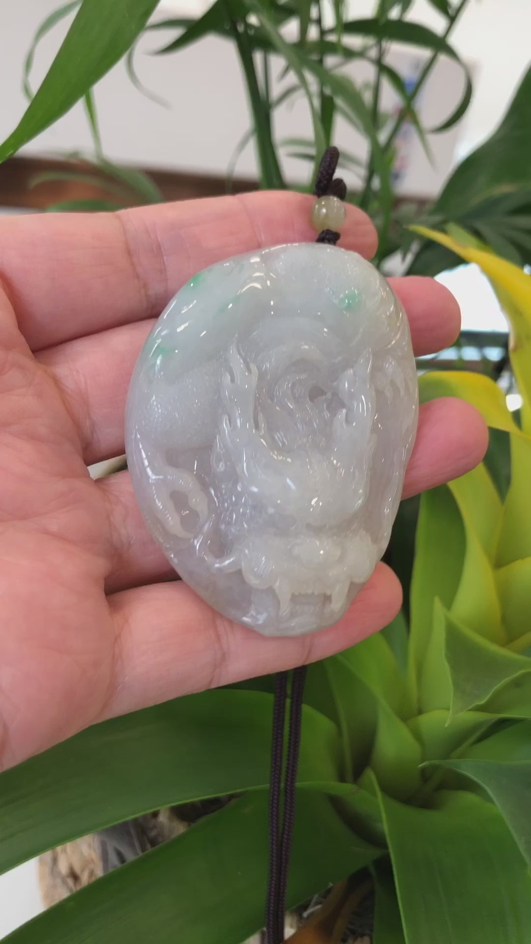 Load and play video in Gallery viewer, RealJade® Co. &amp;quot;Roaring Dragon&amp;quot; Natural Jadeite Jade Lavender Green Pendant Necklace For Men, Collectibles.
