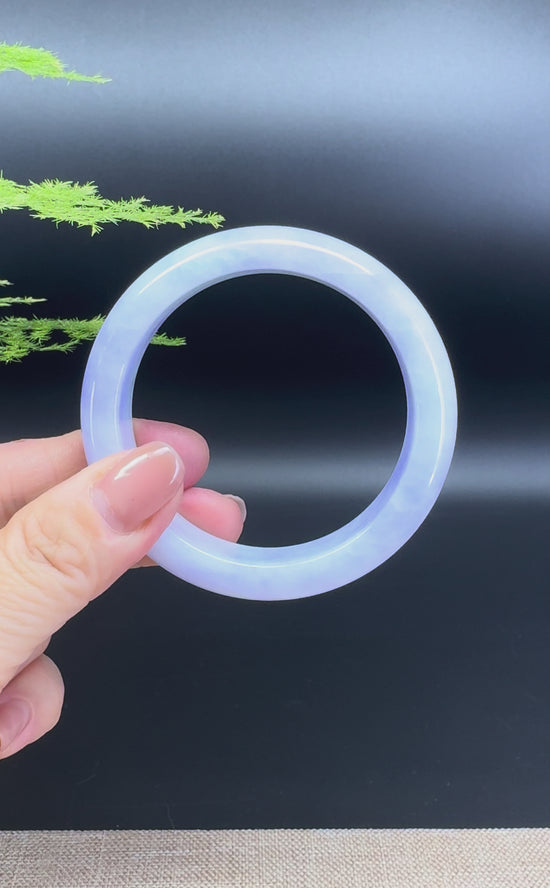 Load and play video in Gallery viewer, Genuine Burmese Lavender Green Jade Jadeite Bangle Bracelet (55mm)
