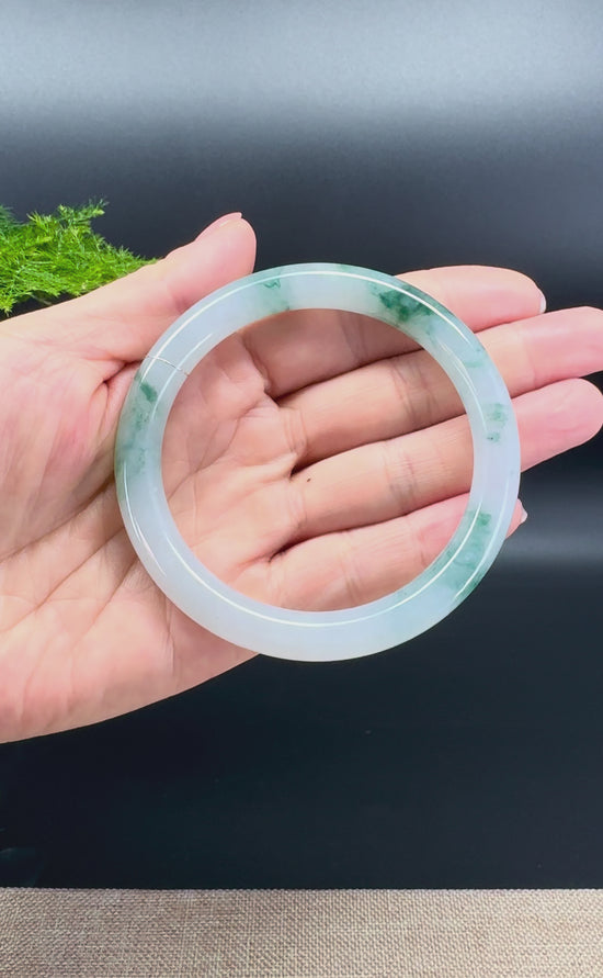 Load and play video in Gallery viewer, Genuine Burmese Icy Blue Jade Jadeite Bangle Bracelet ( 60.1mm )
