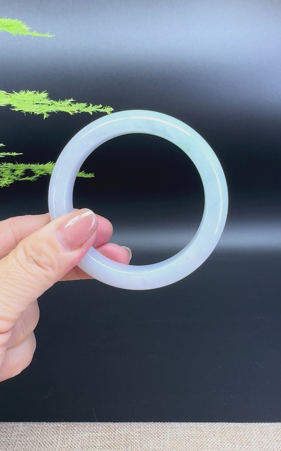 Load and play video in Gallery viewer, Genuine Burmese Lavender Green Jadeite Jade Bangle Bracelet ( 55.4mm )
