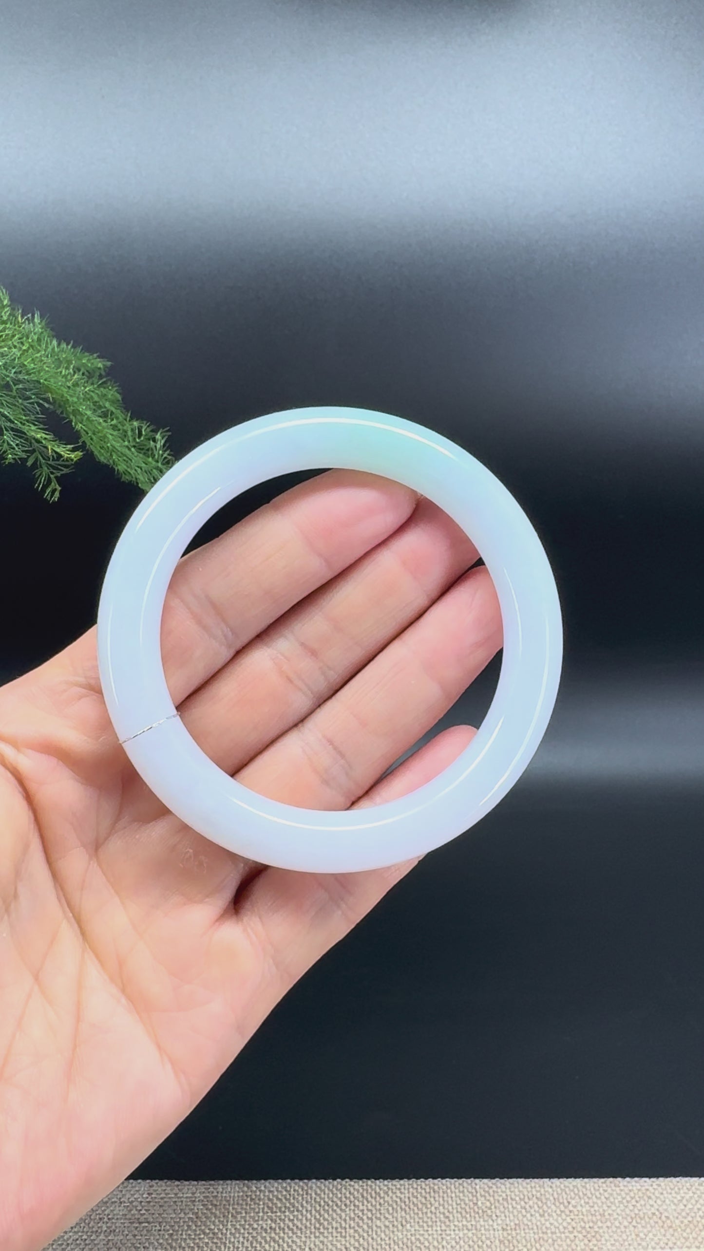 Load and play video in Gallery viewer, Genuine Burmese Icy Green Jadeite Jade Bangle Bracelet ( 55.6mm )
