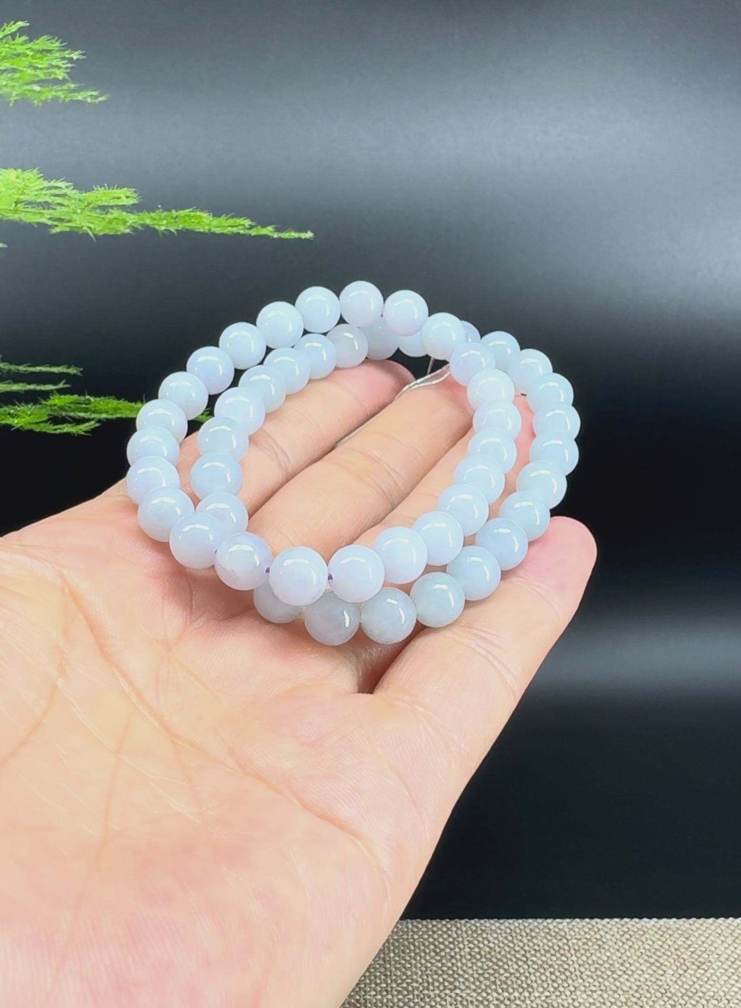 RealJade® Co. Genuine Jadeite Jade Round Light Lavender Beads Bracelet (7.5mm)