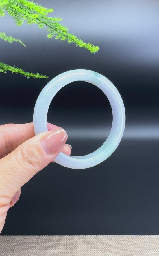 Load and play video in Gallery viewer, Genuine Burmese Lavender Green Jade Jadeite Bangle Bracelet ( 55.5mm )
