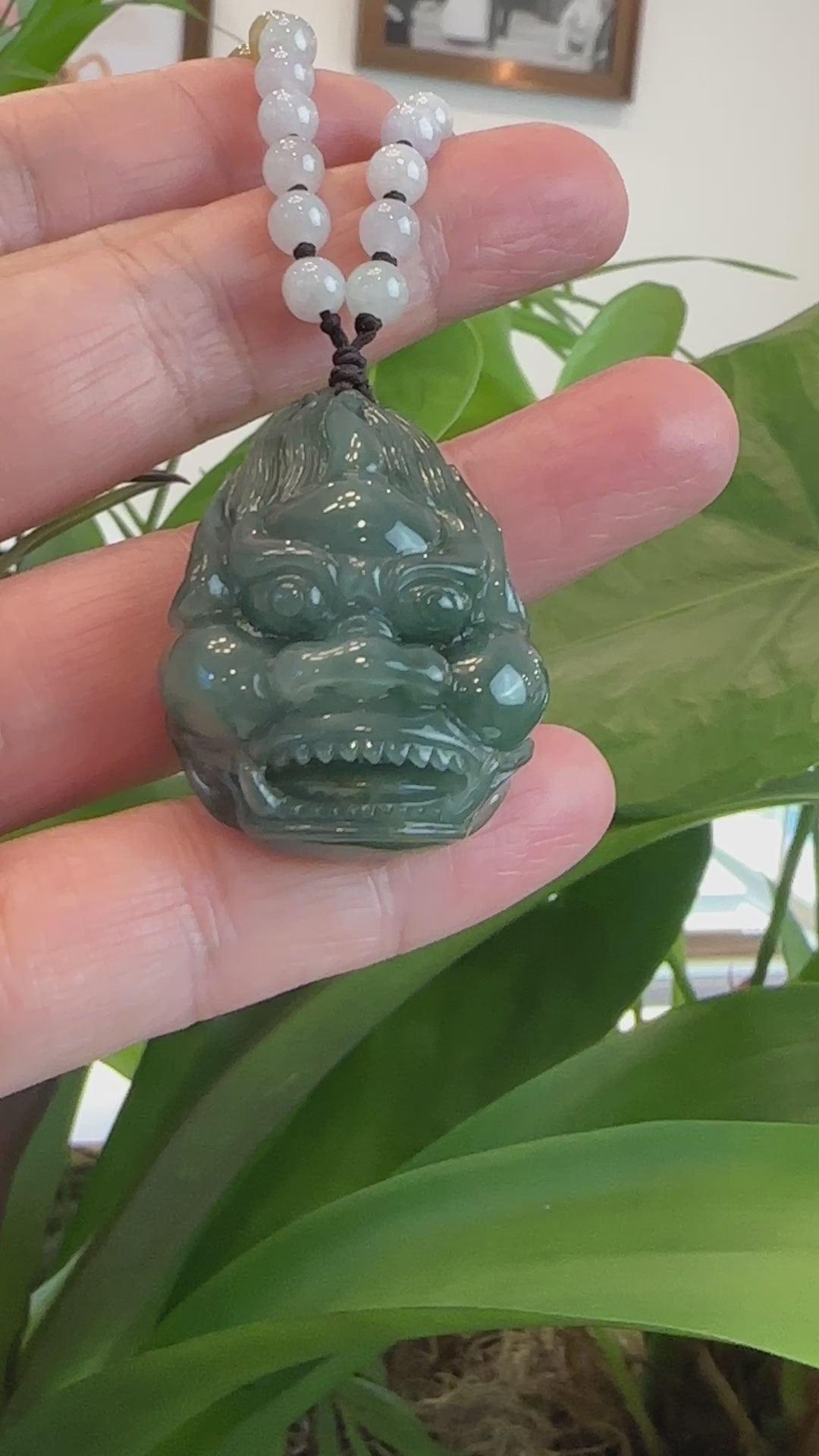 Load and play video in Gallery viewer, RealJade® Co. &amp;quot;Fu Dog&amp;quot; (Guardian Lion) Natural Blue Green Jadeite Jade Necklace Collectibles
