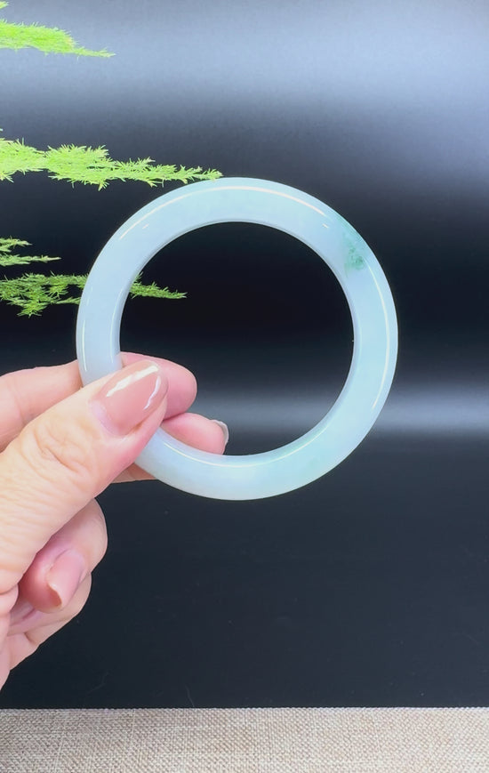 Load and play video in Gallery viewer, Genuine Burmese Icy Green Jade Jadeite Bangle Bracelet ( 54.2mm )
