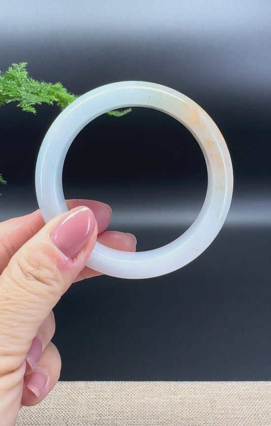 Load and play video in Gallery viewer, Genuine Burmese Lavender Green Jade Jadeite Bangle Bracelet ( 54mm )
