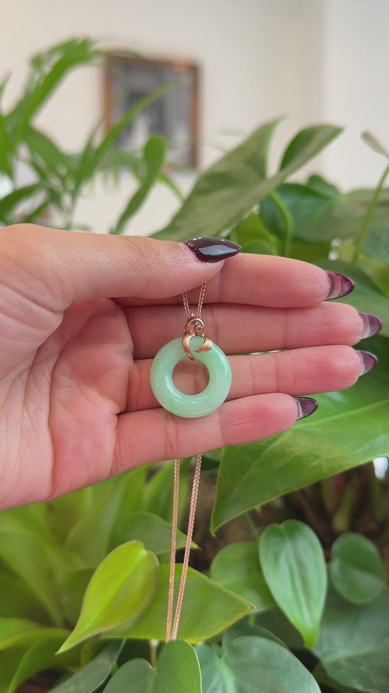 Load and play video in Gallery viewer, RealJade® Co. RealJade® Co. &amp;quot;Good Luck Birdie&amp;quot; 18k Rose Gold Genuine Burmese Jadeite Lucky Kou Kou Pendant Necklace With Ruby
