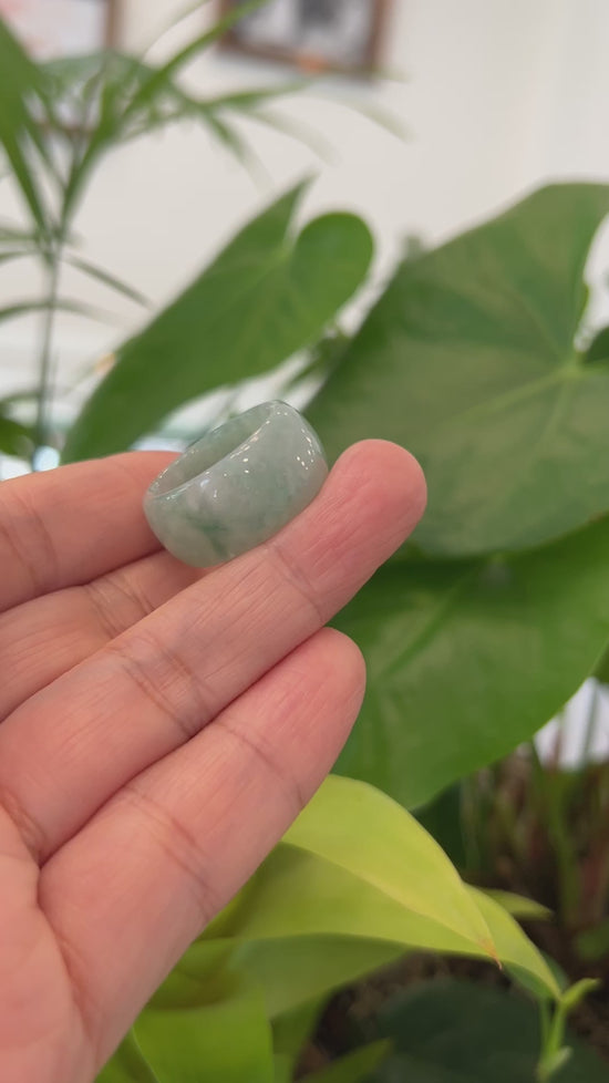 Load and play video in Gallery viewer, Burmese Blue-green Jadeite Jade Men&amp;#39;s Band Ring
