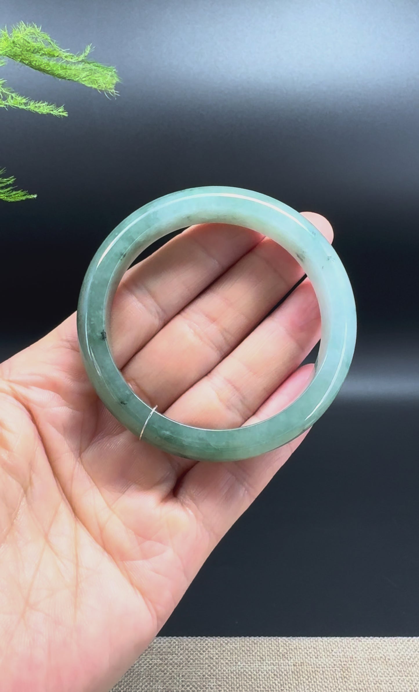 Load and play video in Gallery viewer, Genuine Burmese Oil Green Jade Jadeite Bangle Bracelet ( 53.9mm )
