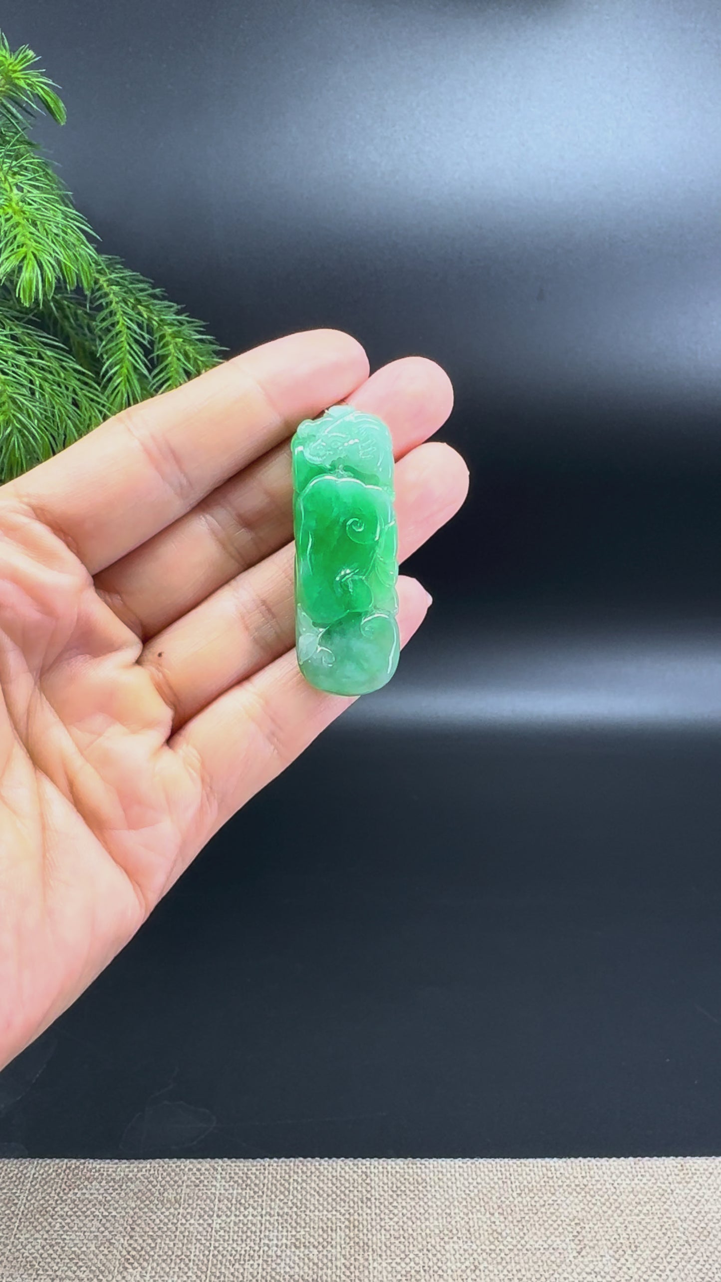 RealJade® Co. Natural Deep Green Jadeite Jade Dragon & Ruyi Pendant