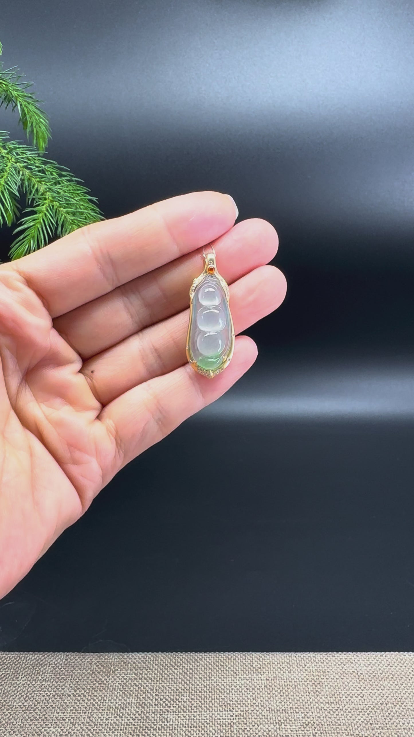 RealJade® Co. Genuine Burmese Icy Green Jadeite Jade Fu Dou Pendant with 18k Yellow Gold Diamond Bail