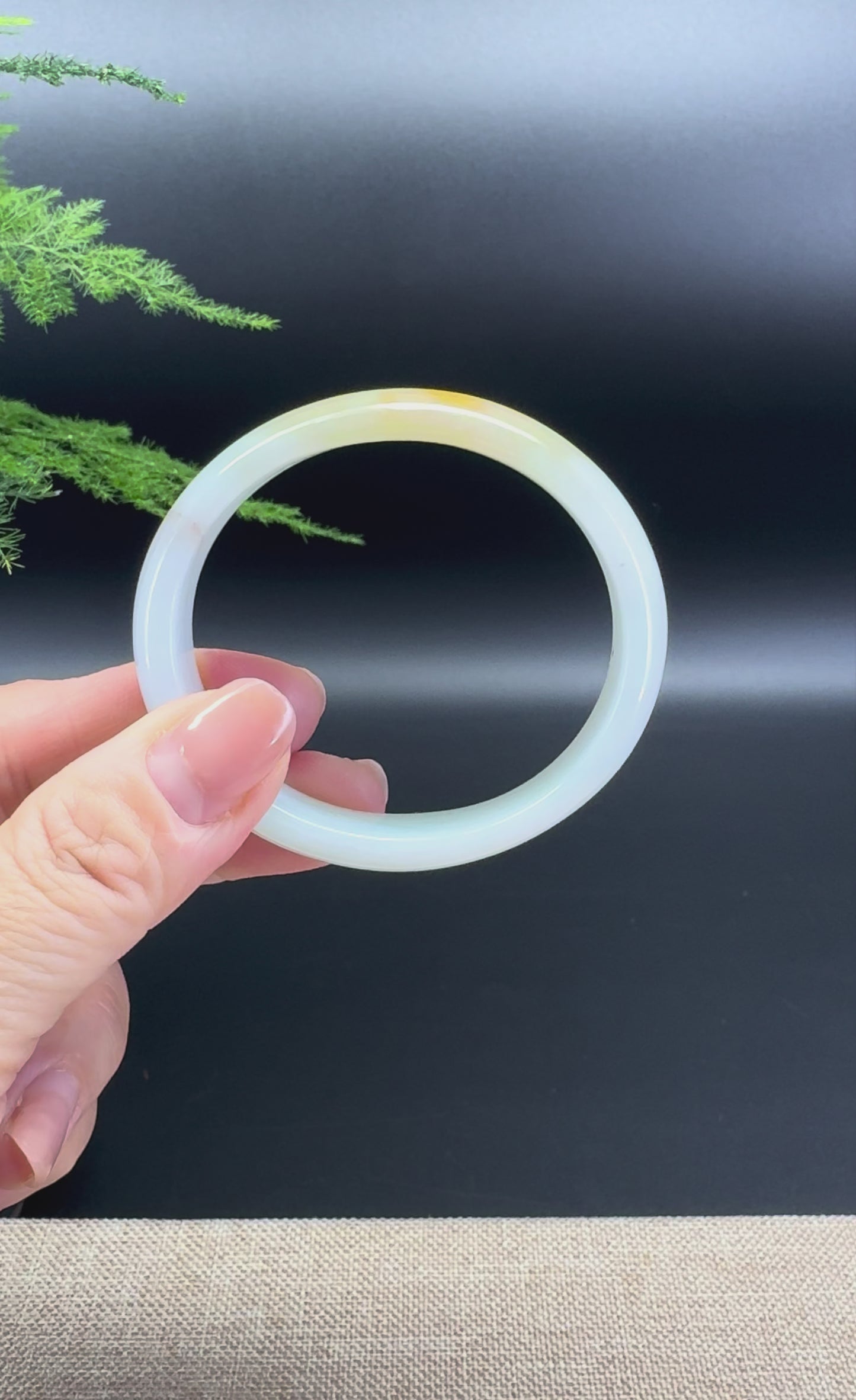 Load and play video in Gallery viewer, Genuine Burmese Yellow Green Jade Jadeite Bangle Bracelet ( 52.8*47.6mm )
