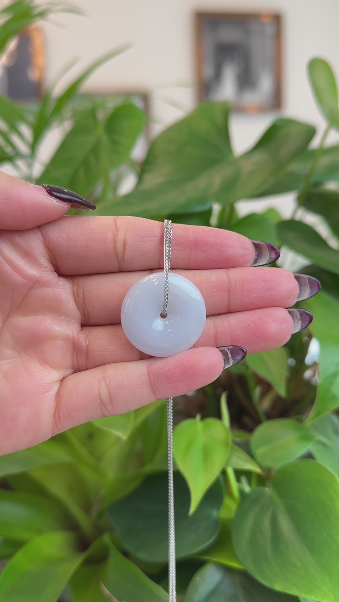 Load and play video in Gallery viewer, RealJade® Co. RealJade® Co. &amp;quot;Good Luck Button&amp;quot; Necklace Green Lavender Jadeite Jade Lucky Ping An Kou Pendant
