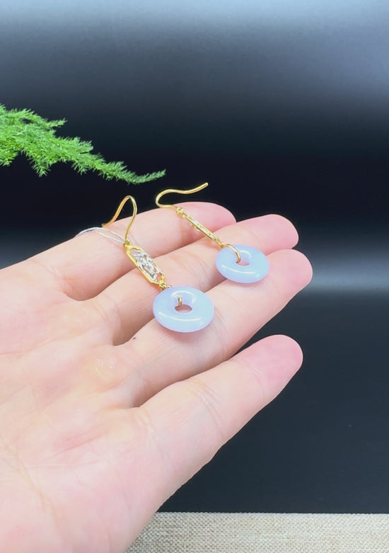 Load and play video in Gallery viewer, 18k Gold Genuine Lavender Koukou Jadeite Jade Earrings
