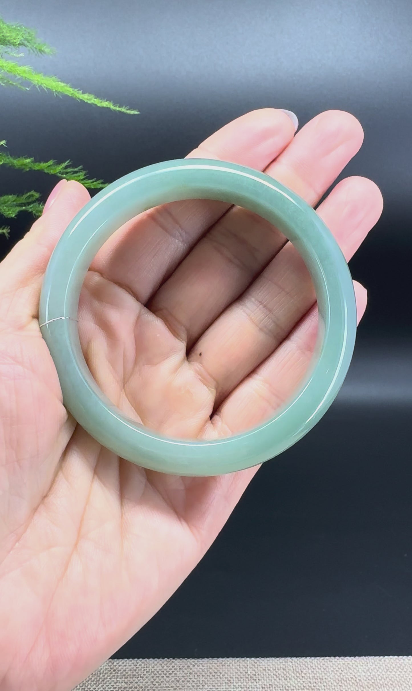 Genuine Burmese Icy Matcha Green Jade Jadeite Bangle Bracelet ( 57.4mm )