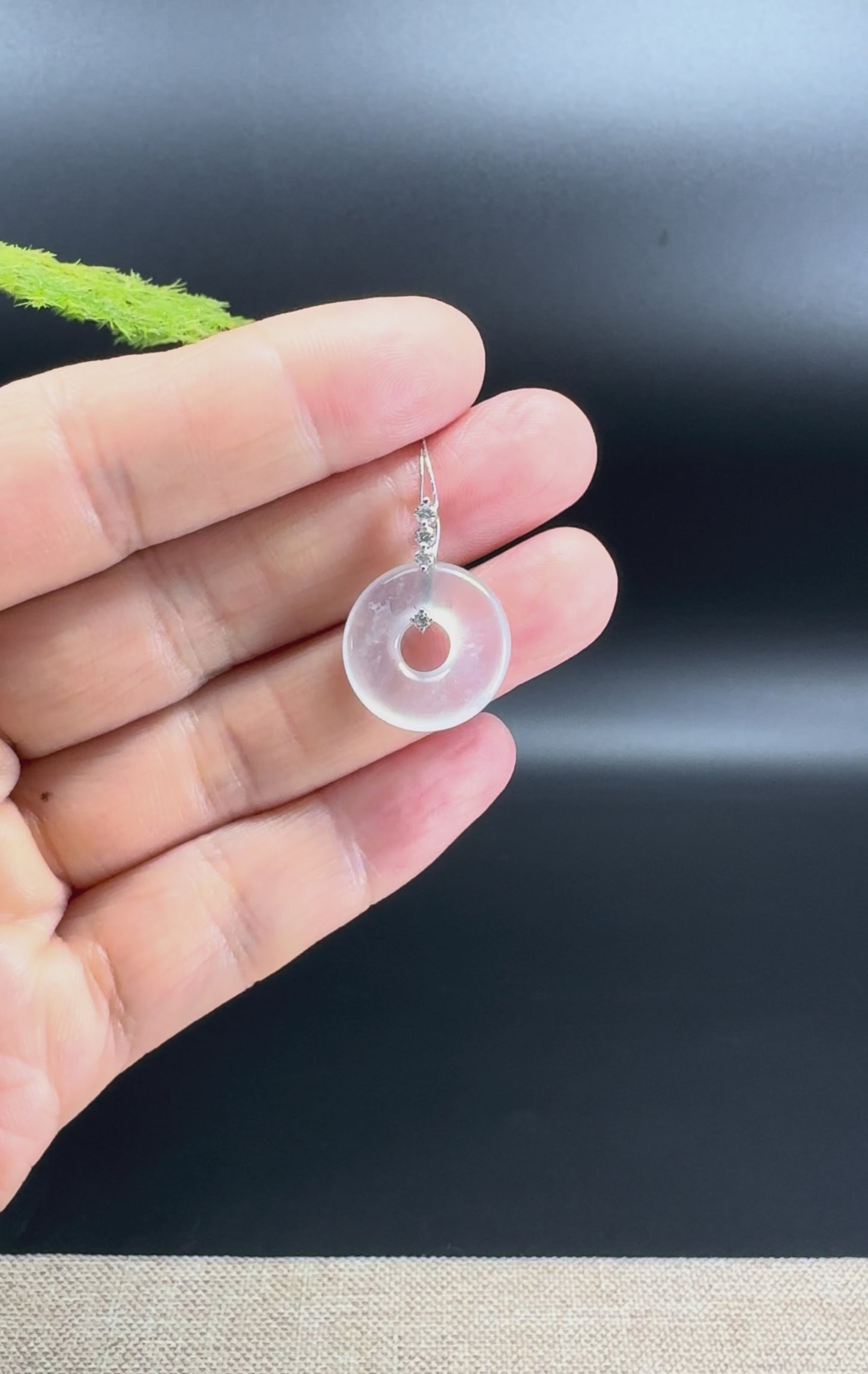 "Good Luck Button" Icy Jadeite Jade Lucky KouKou Pendant With 18K White Gold Bail