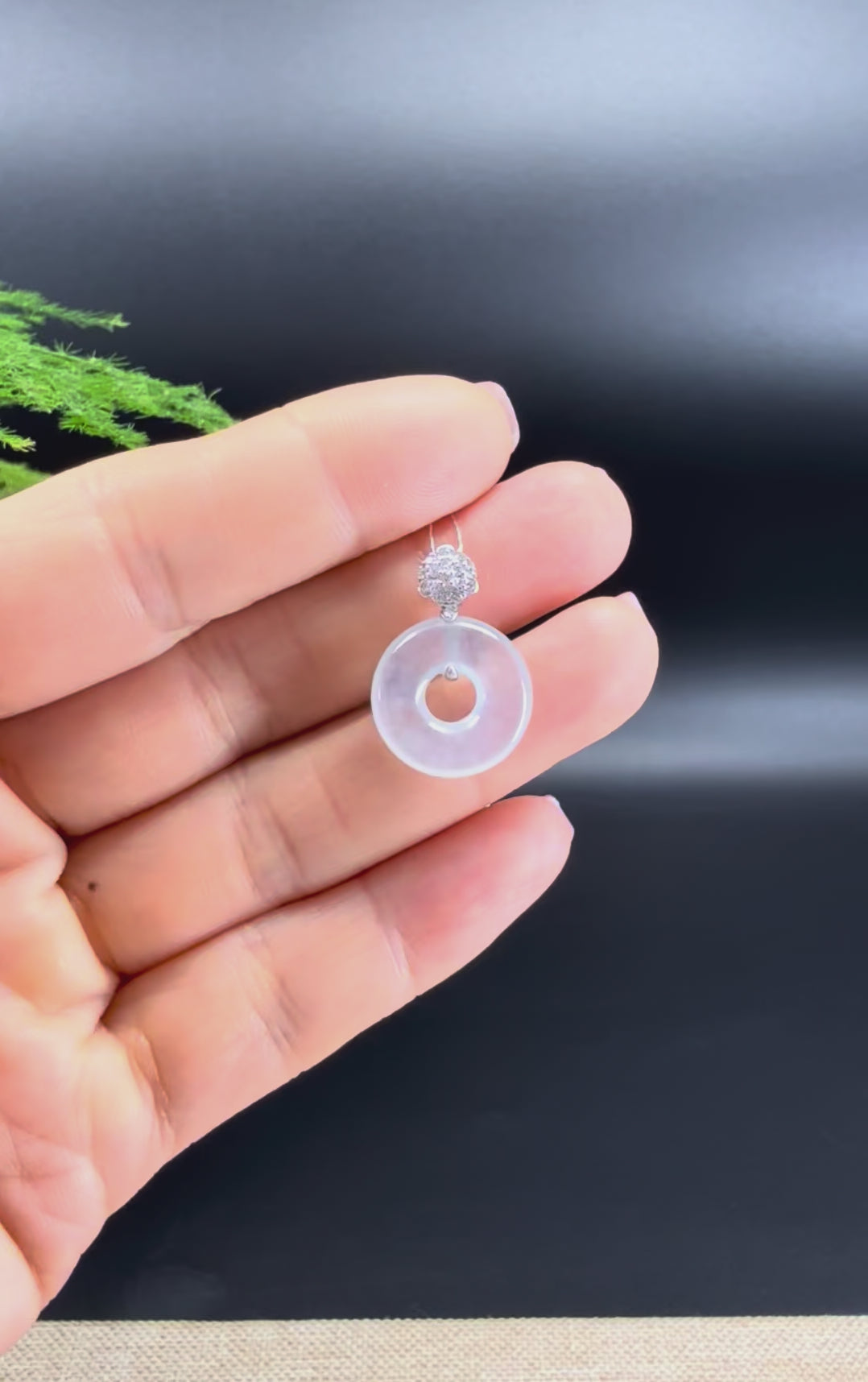 "Good Luck Button" Icy Jadeite Jade Lucky KouKou Pendant With 18K White Gold Bail