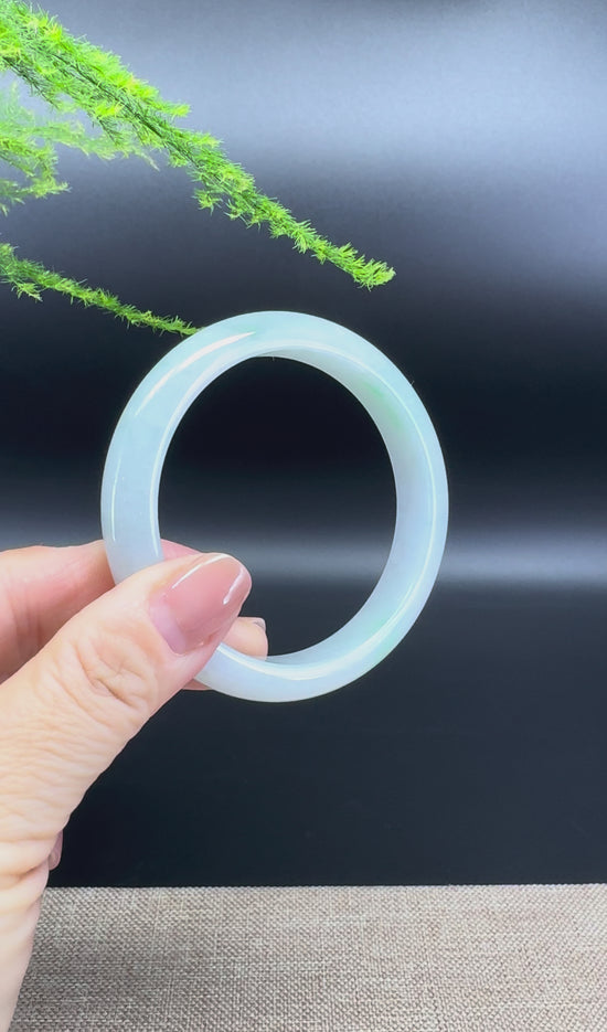 Load and play video in Gallery viewer, Genuine Burmese Icy Green Jade Jadeite Bangle Bracelet ( 57.3mm )
