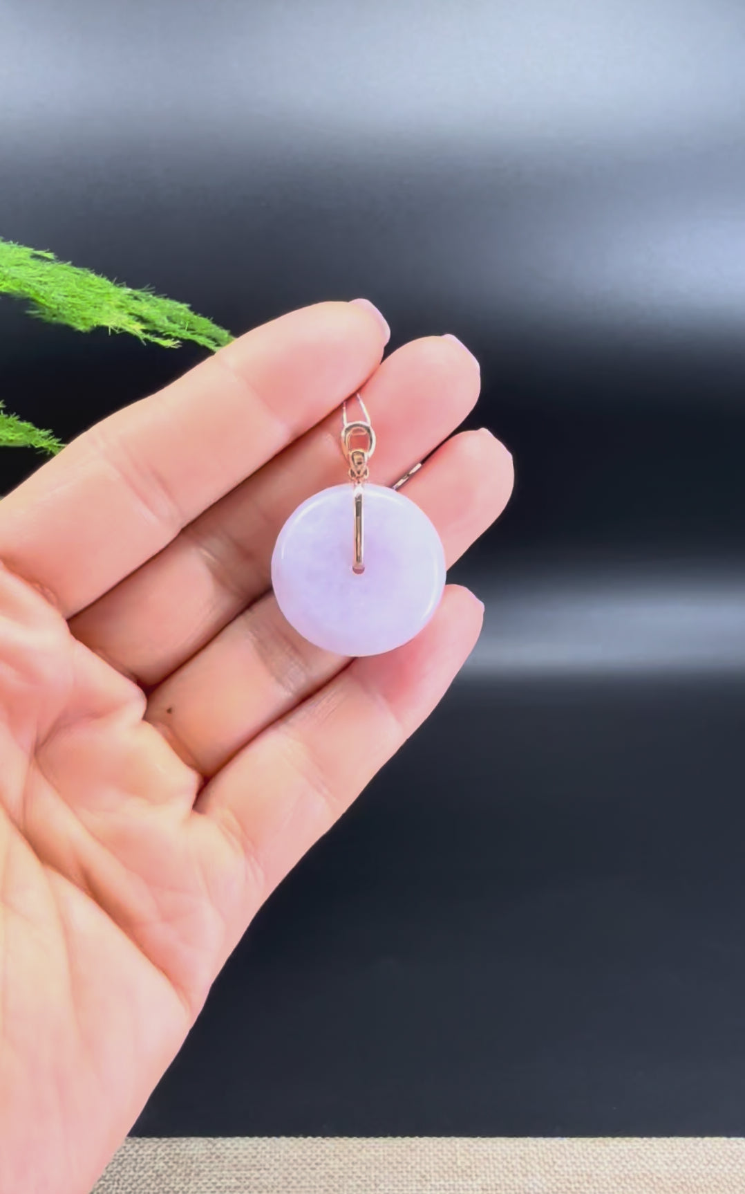 Load and play video in Gallery viewer, &amp;quot;Good Luck Button&amp;quot; Lavender Jadeite Jade Lucky KouKou Pendant With 14K Rose Gold Bail
