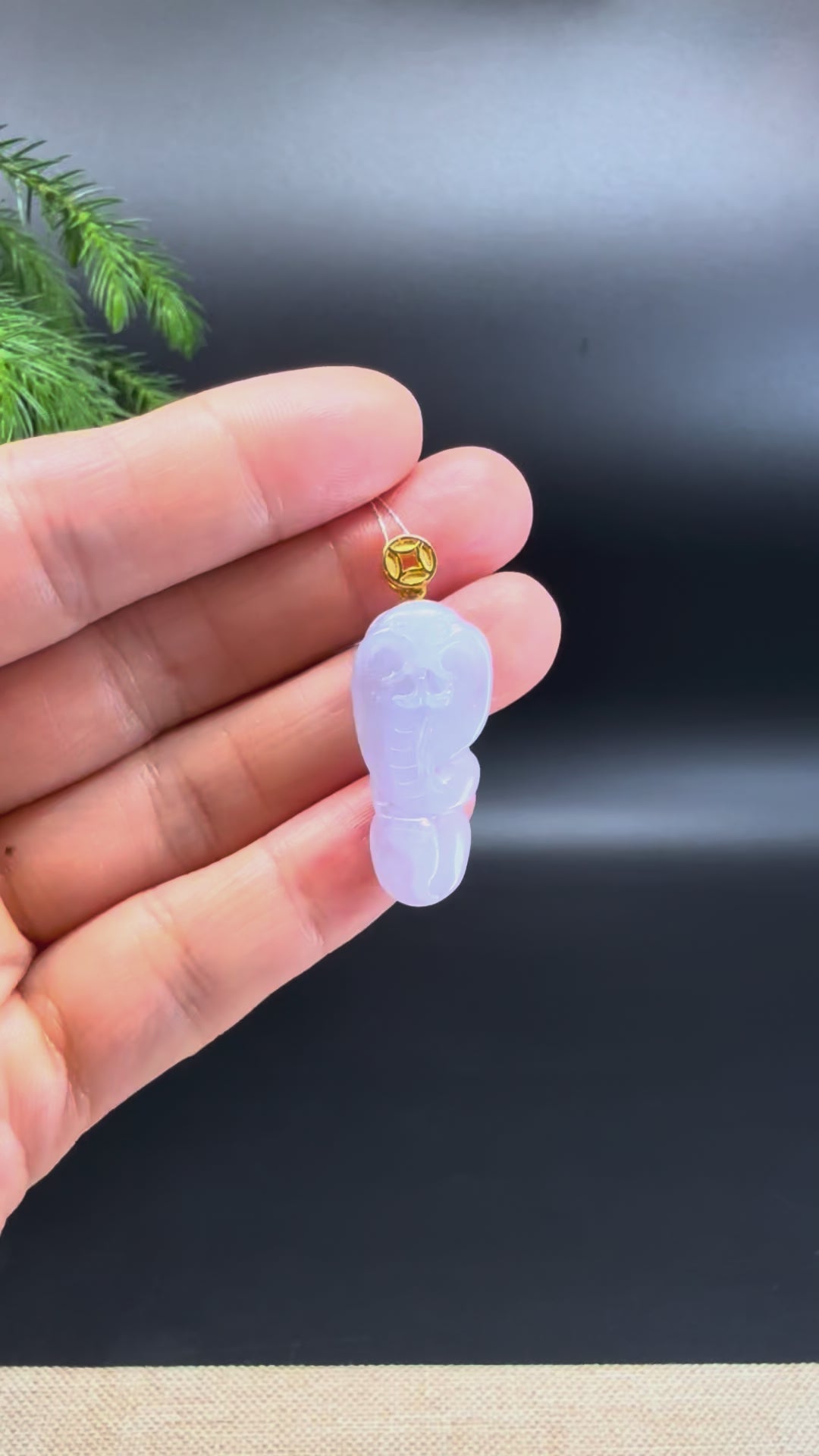 Genuine Light Lavender Jadeite Jade Cobra Necklace With 18K Yellow Gold Bail