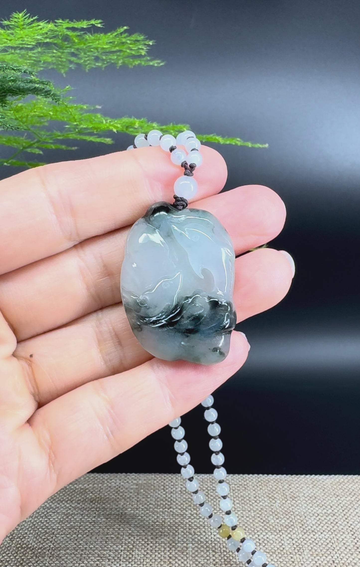 RealJade® Co.  Genuine Burmese Jadeite Jade Dolphin Pendant Necklace