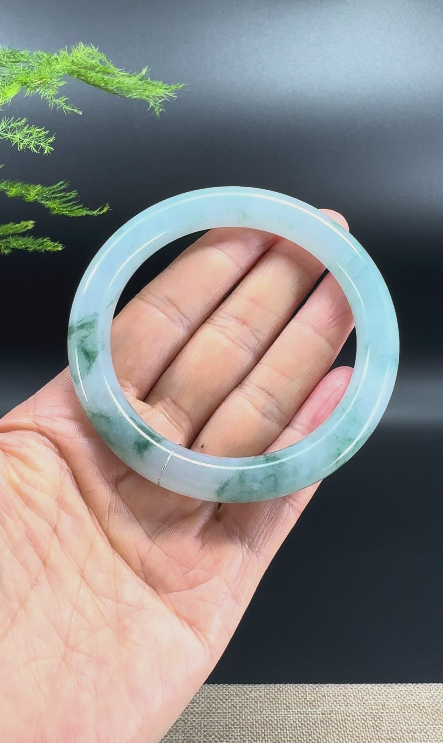 Genuine Burmese Icy Blue Jadeite Jade Bangle Bracelet ( 59.4mm )