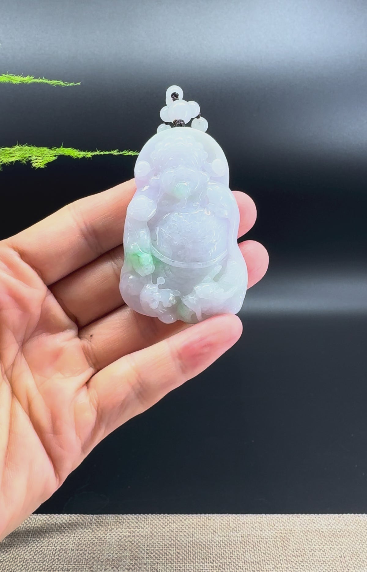 RealJade® Co. Genuine Burmese Light Lavender Green Jadeite Jade Money Saint Pendant Necklace