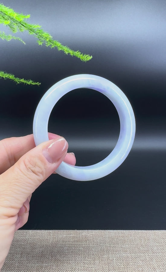 Load and play video in Gallery viewer, Genuine Burmese Lavender Jade Jadeite Bangle Bracelet (56.9mm)

