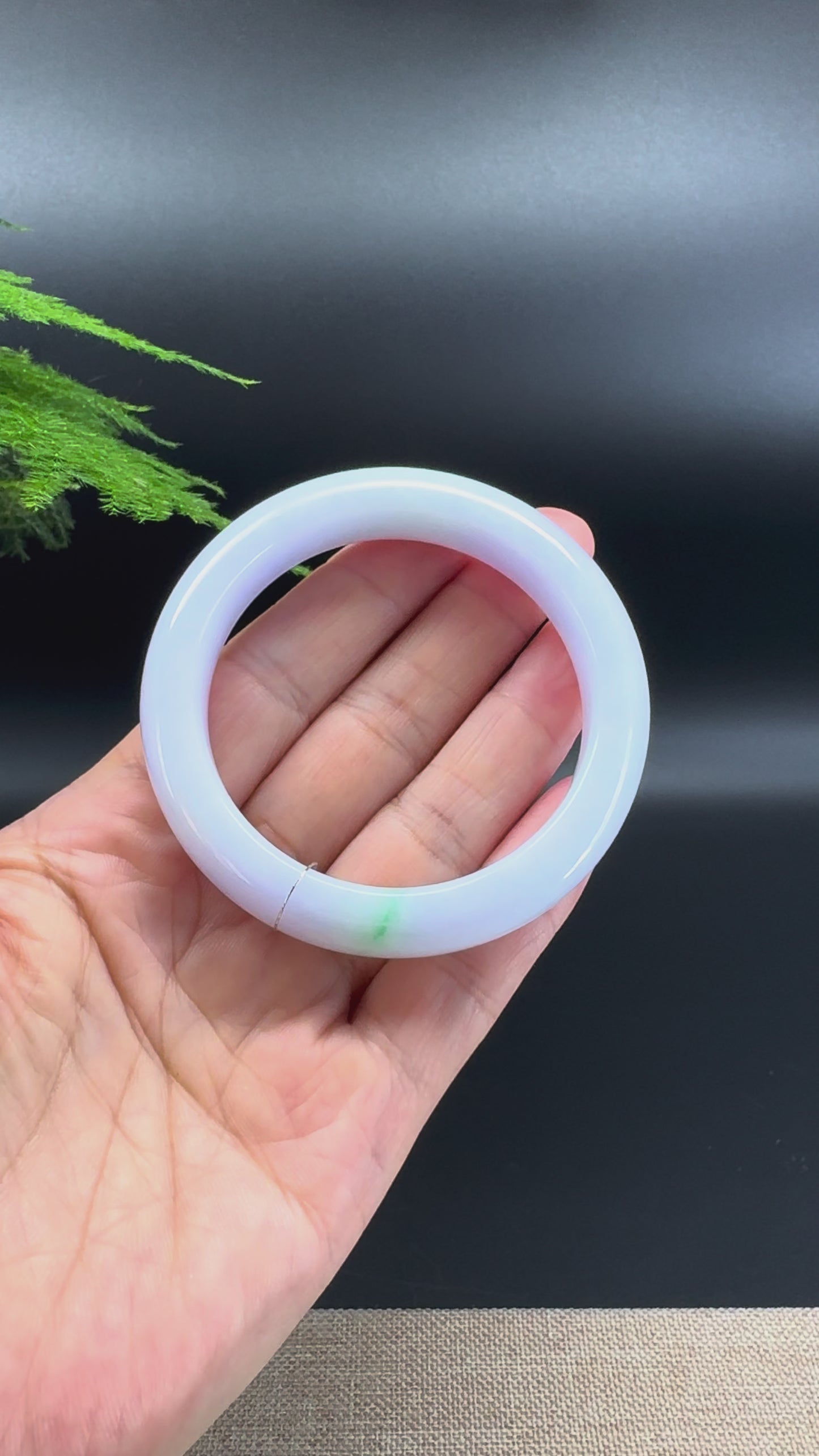 Load and play video in Gallery viewer, Genuine Burmese Light Lavender Green Jade Jadeite Bangle Bracelet (53mm )
